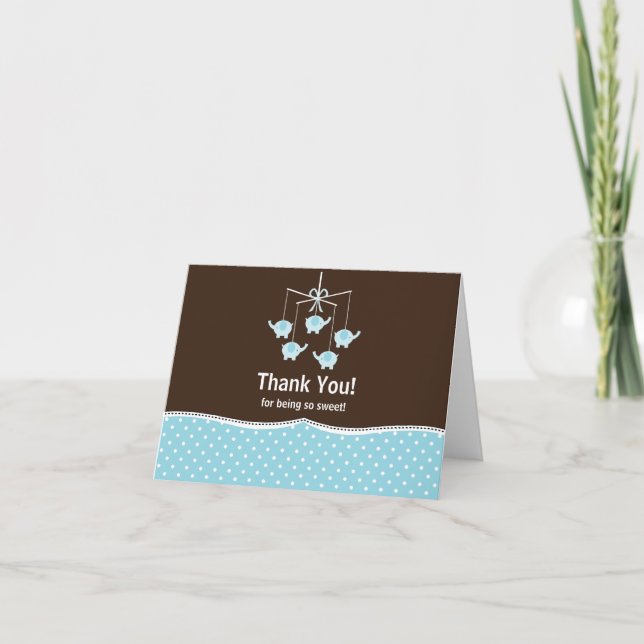 Blue & Brown Mobile Thank You Note Card (Front)