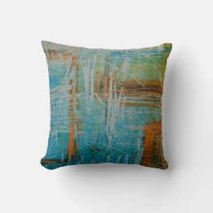 Blue Brown Orange Soft Colour Abstract Painting Cushion