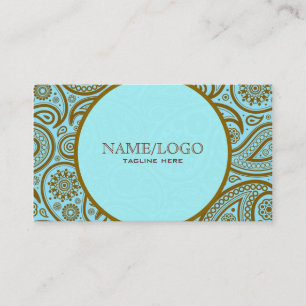 Blue & Brown Paisley Retro Pattern-Template Business Card