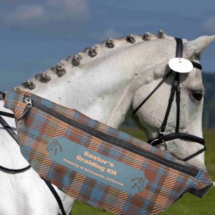 Blue Brown Plaid Horse Show Mane Tail Braiding Bum Bags
