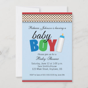Blue & Brown Polka Dots Baby Shower Boy Invitation
