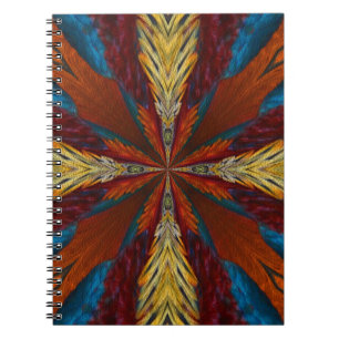 Blue Brown Red Abstract Feathers Art Spiral Notebook