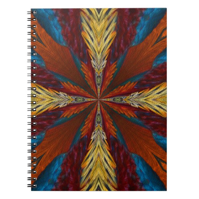 Blue Brown Red Abstract Feathers Art Spiral Notebook (Front)