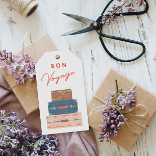 Blue Brown Red Bon Voyage Party Favour Tag