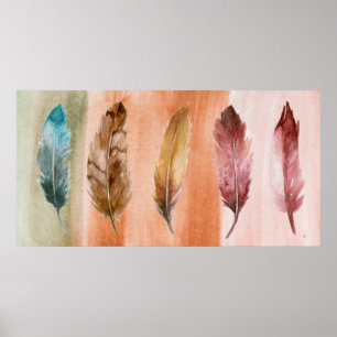 Blue Brown Red Feathers Stretched Canvas Print