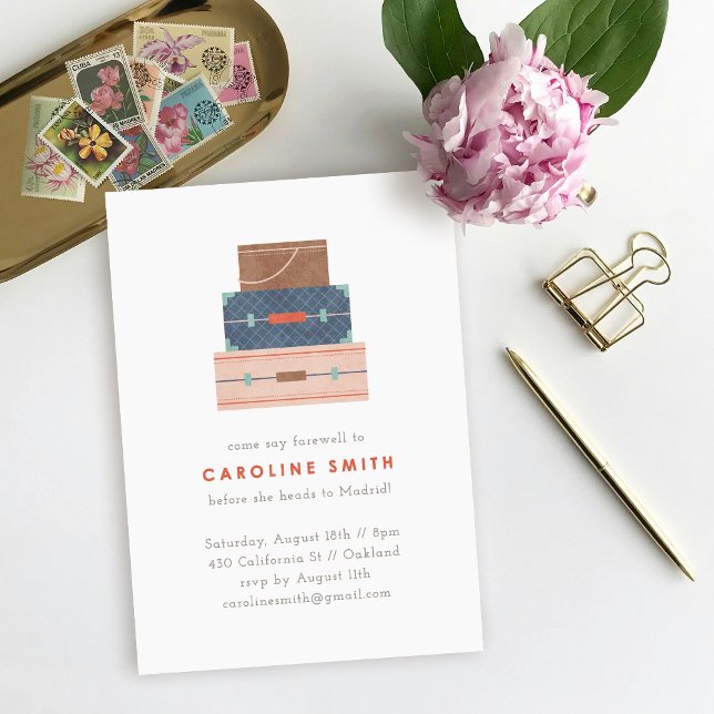 Blue Brown Red Luggage Farewell Party Invitation (Creator Uploaded)