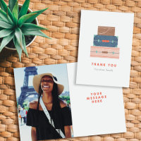 Blue Brown Red Luggage Farewell Thank You Card