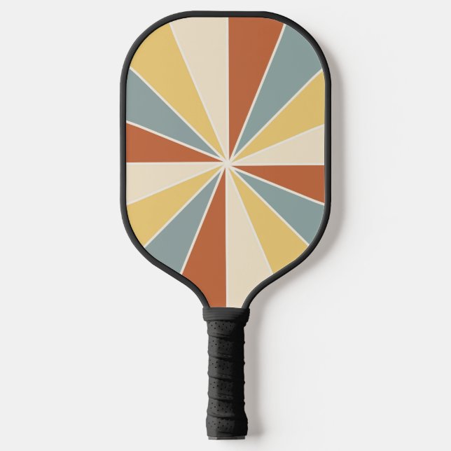 Blue &Brown  Retro Colorful Stripes  Monogram Pickleball Paddle (Front)