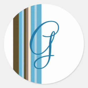 Blue & Brown Ribbons Monogram (Customisable) Classic Round Sticker