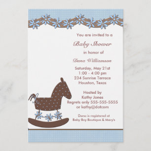 Blue Brown Rocking Horse Boy shower Invitation