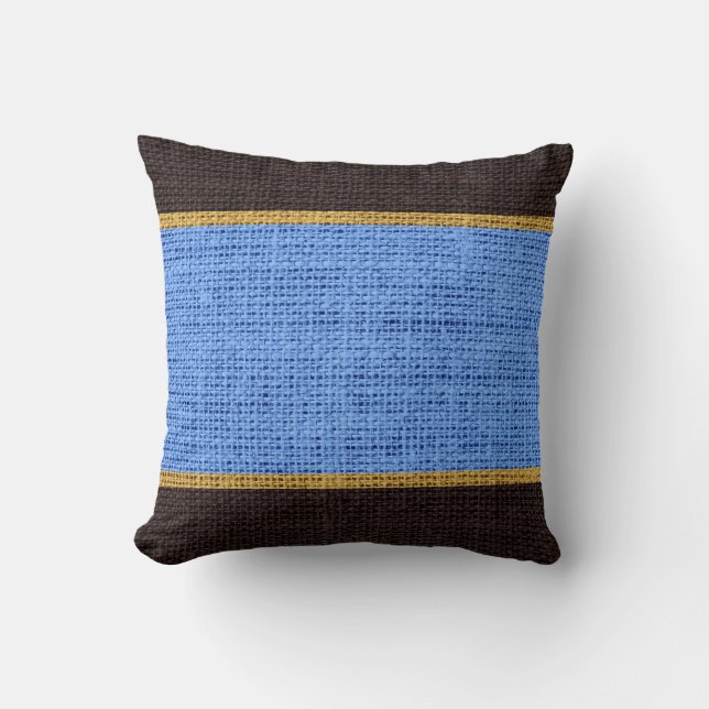 Blue & Brown Rustic Burlap Jute Background Cushion (Front)