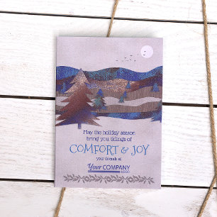 Blue, Brown Rustic Trees Company Holiday Cards