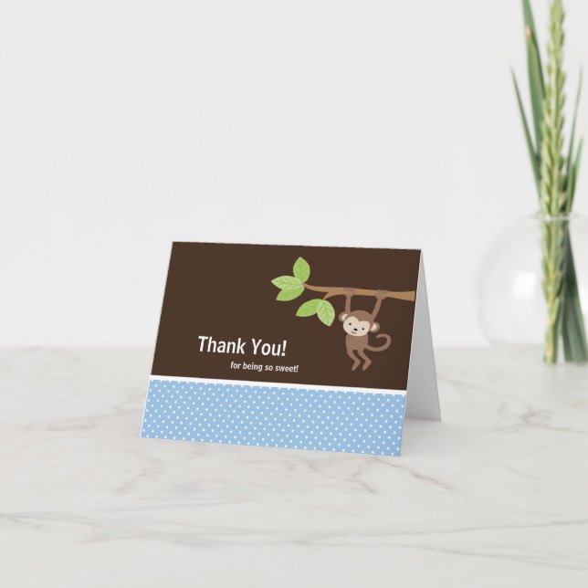 Blue & Brown Safari Monkey Thank You Note Card (Front)