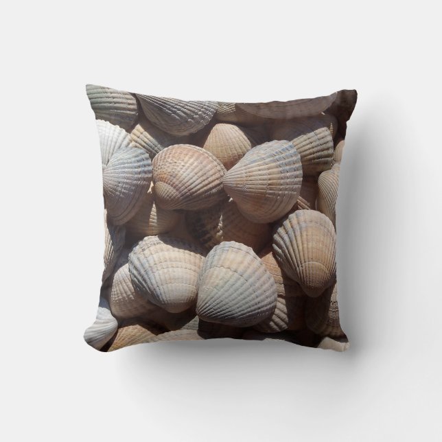 Blue Brown Seashells Summer Beach Pillow (Front)