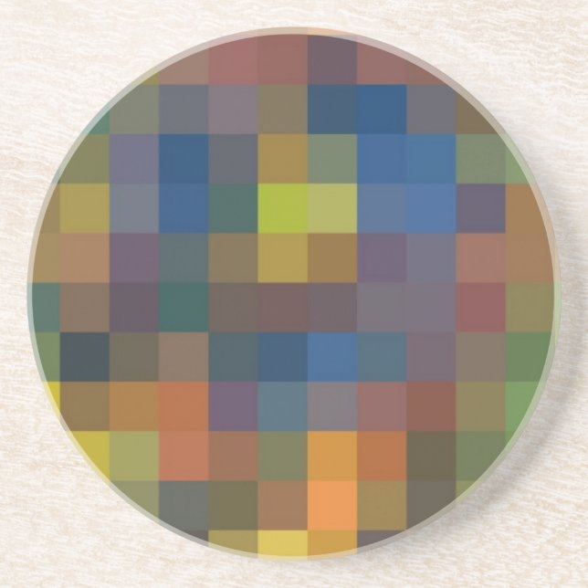 Blue Brown Squares Sandstone Coaster (Front)