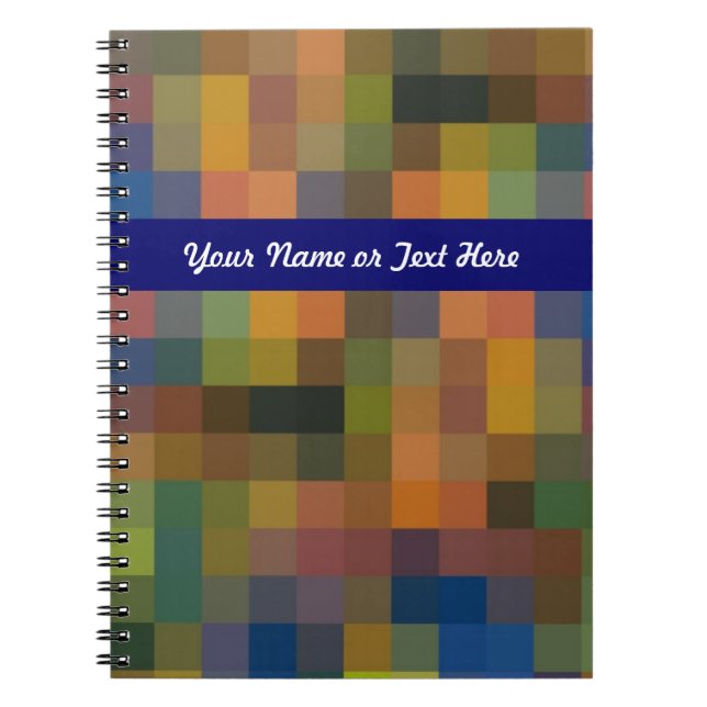 Blue Brown Squares Spiral Notebook (Front)