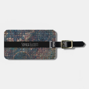 Blue Brown Steampunk Grunge Artistic Pattern Luggage Tag