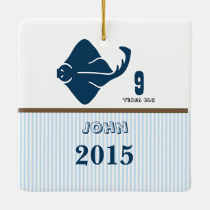 Blue & Brown Sting Ray Dot Stripes Photo Ornament