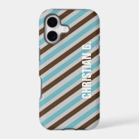 Blue brown stripe pattern custom name personal