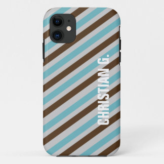 Blue brown stripe pattern custom name personal iPhone 11 case