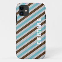 Blue brown stripe pattern custom name personal