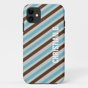 Blue brown stripe pattern custom name personal iPhone 11 case