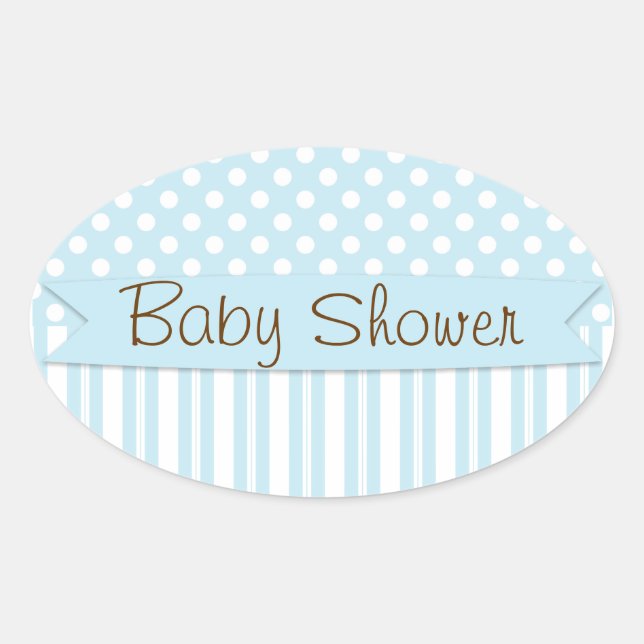 Blue Brown Sweet Boy Polka Dot Baby Shower Oval Sticker (Front)