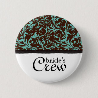 Blue Brown Swirl Bride's Crew Button