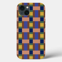 Blue Brown Tan Green Yellow Colour Block Print