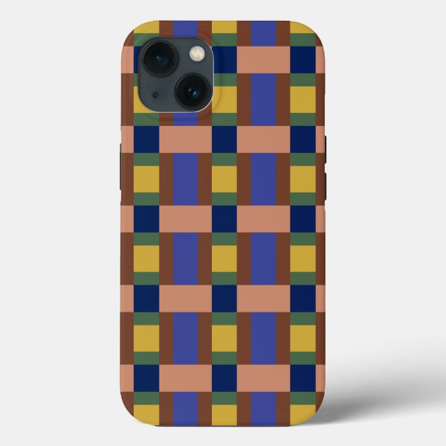 Blue Brown Tan Green Yellow Colour Block Print Case-Mate iPhone Case (Back)