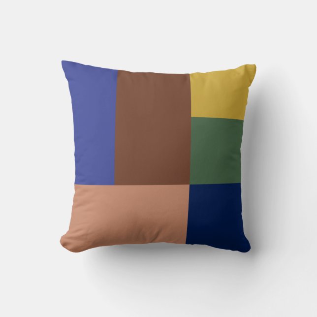 Blue Brown Tan Green Yellow Colour Block Print Cushion (Front)