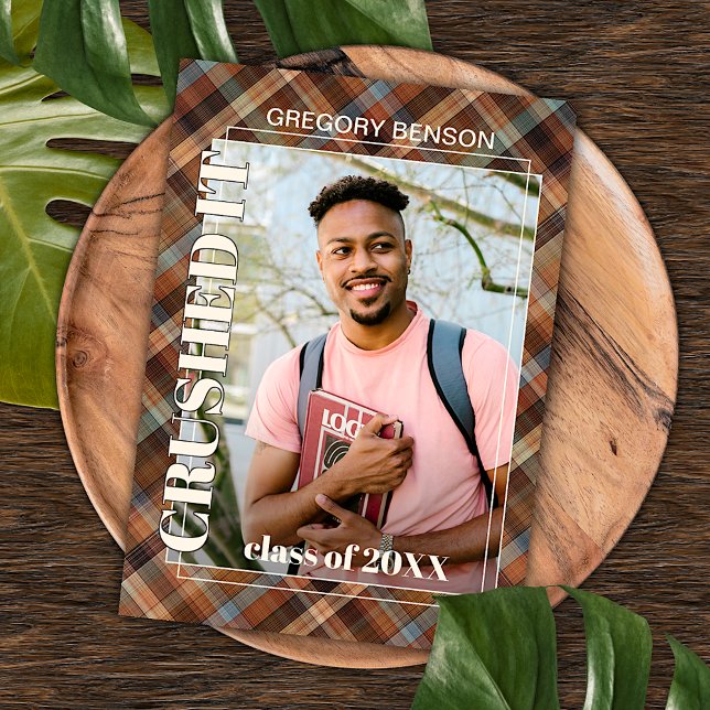 Blue Brown Tartan Plaid Graduation Announcement (Creator Uploaded)