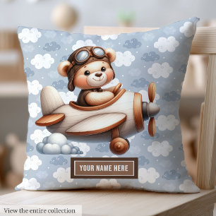 Blue Brown Teddy Bear Baby Shower Personalised Cushion