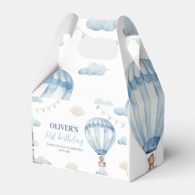 Blue Brown Teddy Bear Birthday Favour Box  (Front Side)