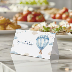 Blue Brown Teddy Bear Birthday Food Place Card 