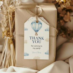 Blue Brown Teddy Bear Birthday Thank You Tag 
