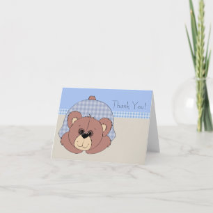 Blue Brown Teddy Bear Thank You Cards
