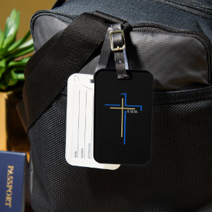 Blue & Brown Thin Cross with JESUS  Luggage Tag