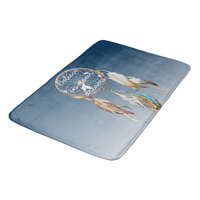 Blue Brown Turquoise Dream Catcher Bath Mat (Angled)