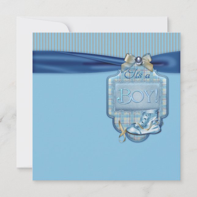 Blue Brown Vintage Boy Shoe Shower Invitation (Front)