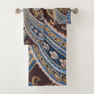 Blue Brown Vintage Paisley Bath Towel Set