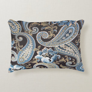 Blue Brown Vintage Paisley Decorative Cushion