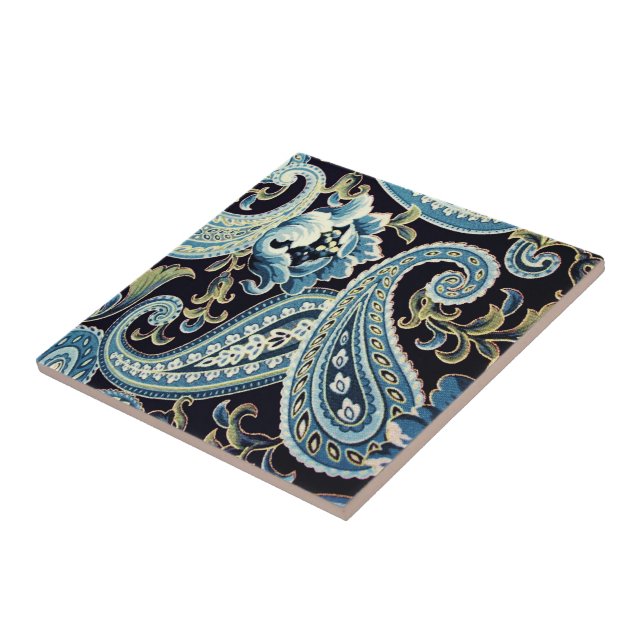 Blue Brown Vintage Paisley Tile (Side)