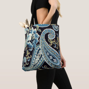Blue Brown Vintage Paisley Tote Bag