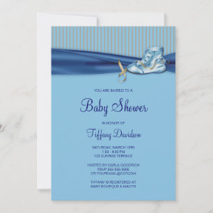 Blue Brown Vintage Shoe Boy Baby Shower Invitation
