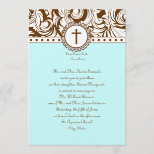 Blue Brown Vintage Wedding Invitation