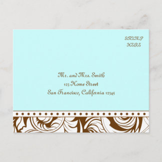 Blue Brown Vintage Wedding Postcard RSVP