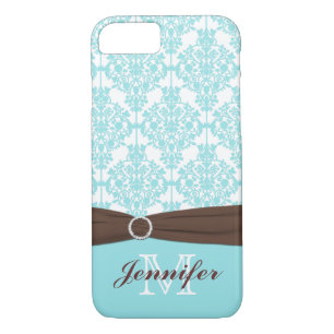 Blue, Brown, White Damask iPhone 7 Case