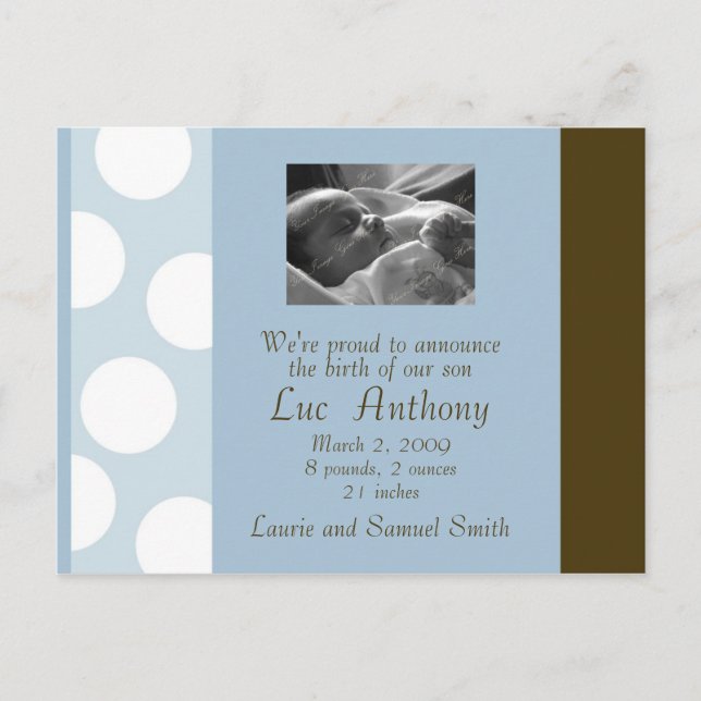 Blue Brown White Dots Postcard  (Customisable) (Front)