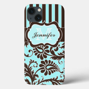 Blue, Brown, White Striped Damask iPad Air Case